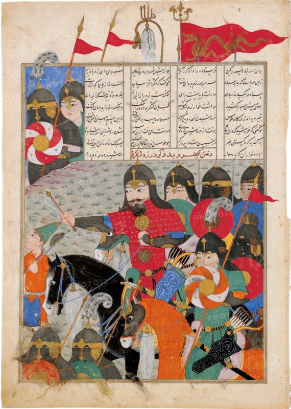 Kay Khusraw Marches to Gudarz's Rescue. (Manuscript illumination from the epic Shahname by Ferdowsi. Artist: Iranian master