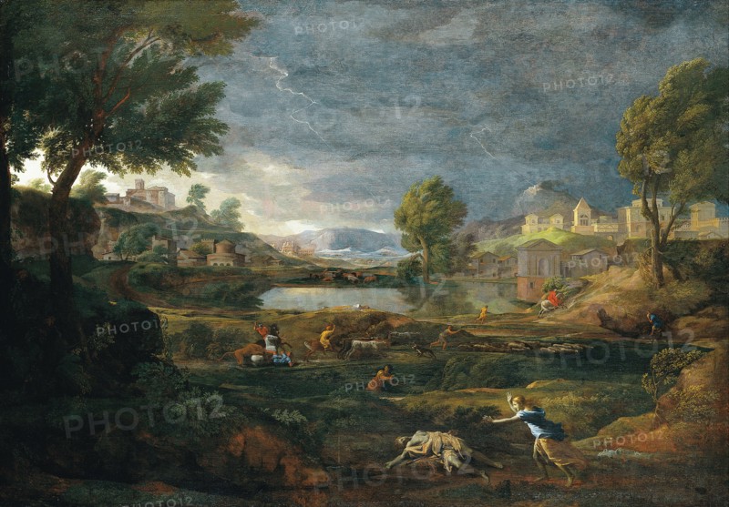 Landscape during a Thunderstorm with Pyramus and Thisbe. Artist: Poussin, Nicolas (1594-1665)