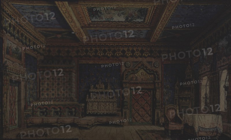 Stage design for the theatre play Death of Ivan the Terrible by A. Tolstoy. Artist: Shishkov, Matvei Andreyevich (1832-1897)