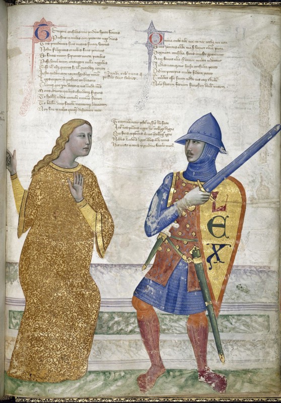 Prudence and Justice (From Regia Carmina by Convenevole da Prato). Artist: Pacino di Buonaguida (active 1302-1343)