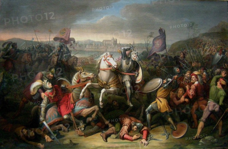 Duke Erich von Calenberg rescues Emperor Maximilian in the Battle at Regensburg in 1504. Artist: Riepenhausen, Johann Christian (1787-1860)