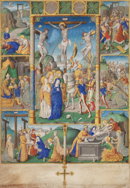 The Crucifixion with Six Scenes from the Passion of Christ. Artist: Master of Jacques de Besançon (active 1480-1510)