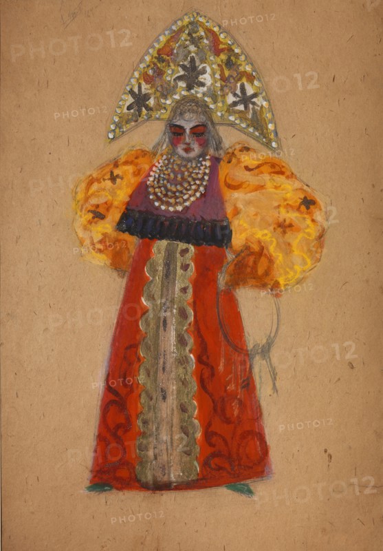 Costume design for the opera The golden Cockerel by N. Rimsky-Korsakov. Artist: Malyutin, Sergei Vasilyevich (1859-1937)