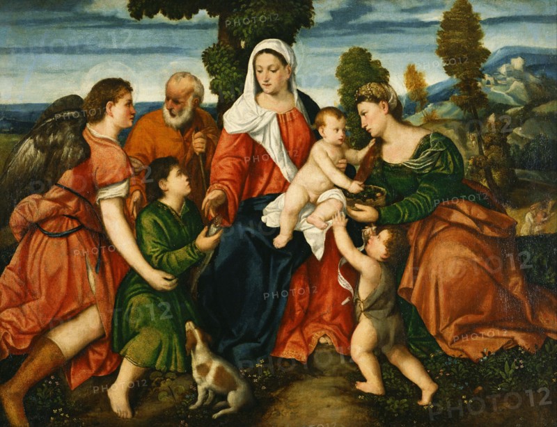 The Holy Family with Tobias and the Angel, Saint Dorothy, John the Baptist and the Miracle of the Co Artist: Veronese (de' Pitati), Bonifacio (1487-1553)