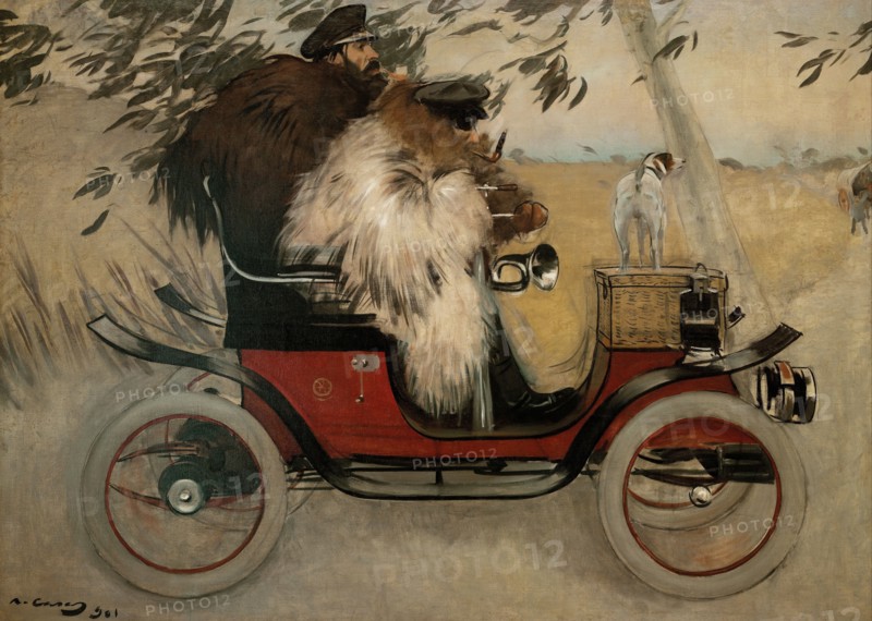 Ramon Casas and Pere Romeu in an Automobile. Artist: Casas, Ramon (1866-1932)
