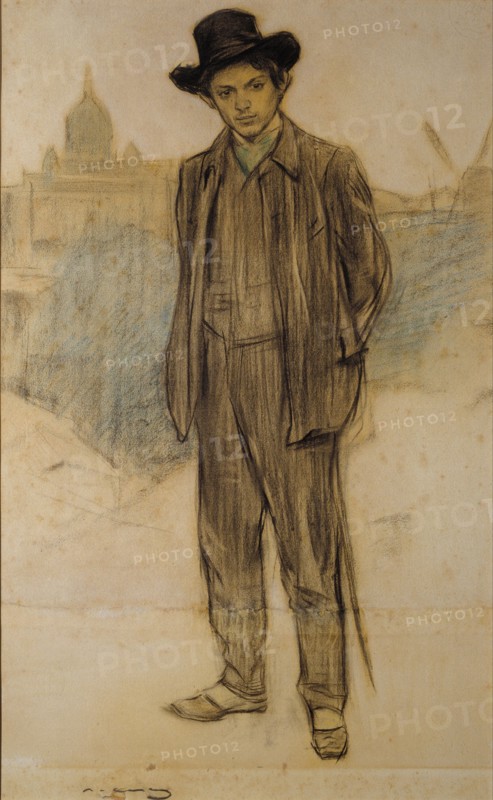 Portrait of Pablo Picasso. Artist: Casas, Ramon (1866-1932)