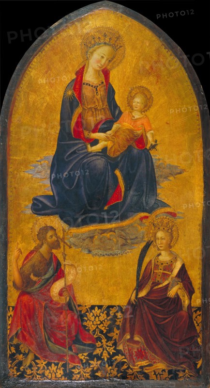 The Adoration of the Virgin and Child by Saint John the Baptist and Saint Catherine. Artist: Starnina, Gherardo (c. 1364-1413)