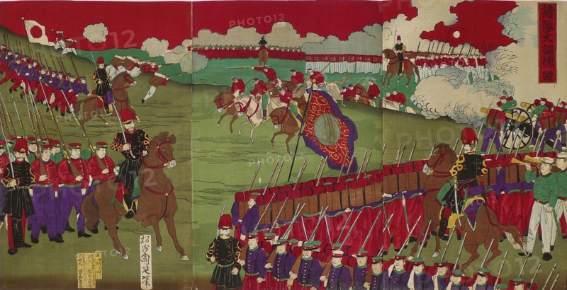 The Great Training Maneuvers by Various Army Corps (Shotai dai choren no zu). Artist: Chikanobu, Toyohara (1838?1912)
