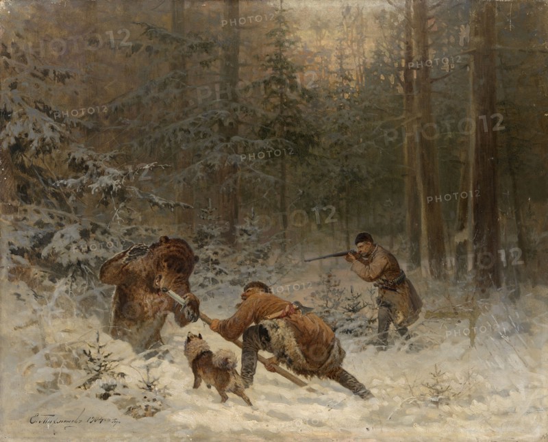 Bear Hunt. Artist: Tichmenev, Evgeny Alexandrovich (1869-1934)