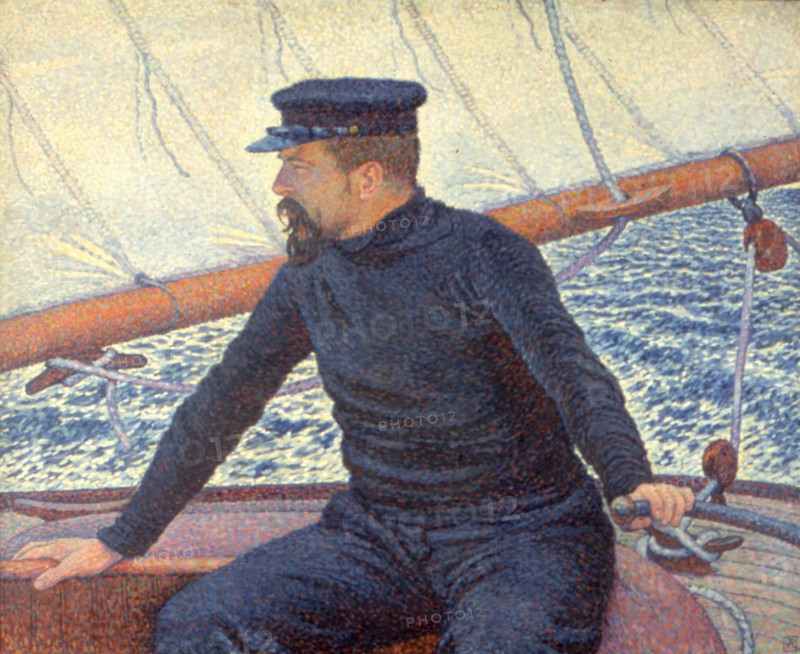 Paul Signac on his boat. Artist: Rysselberghe, Théo van (1862-1926)