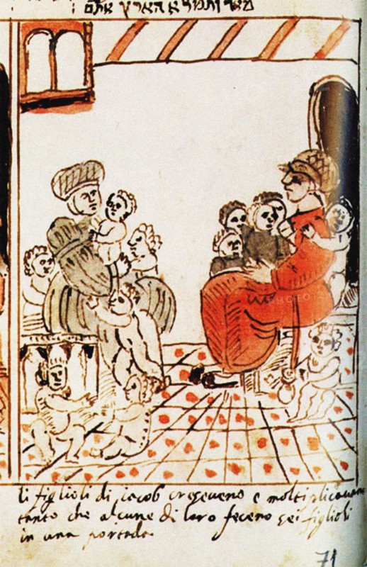 The multiplication of the Israelites in Egypt. The Codex Choumach (Picture Pentateuch of Moses dal C Artist: Del Castellazzo, Moise (Moses) (1460-1527)