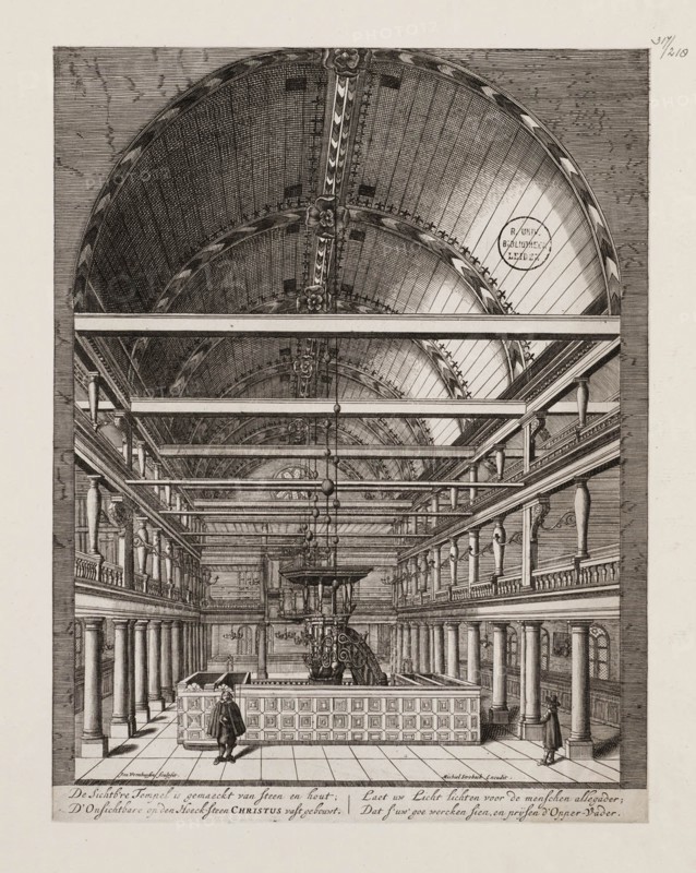 Interior of the Portuguese Synagogue in Amsterdam. Artist: Veenhuysen, Jan (active 1656-1685)