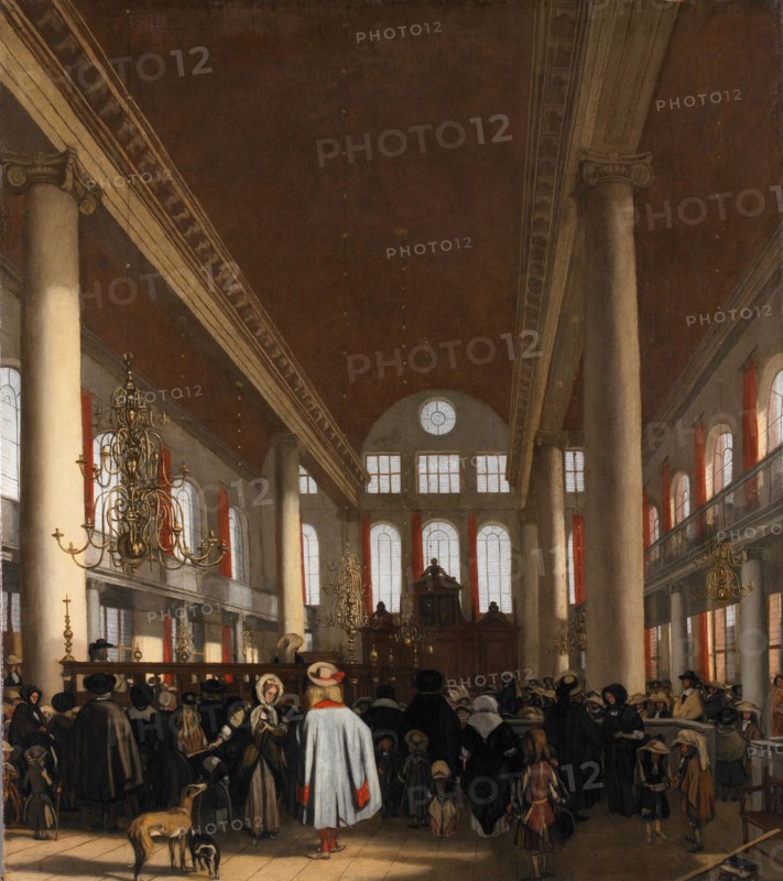 Interior of the Portuguese Synagogue in Amsterdam. Artist: Witte, Emanuel, de (1616/17-1692)