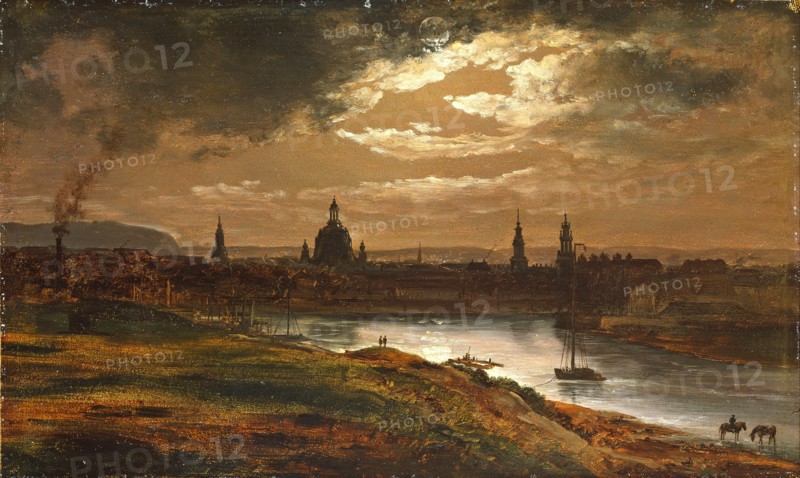 Dresden by Moonlight. Artist: Dahl, Johan Christian Clausen (1788-1857)