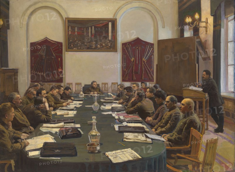 Assembly of the Revolutionary Military Council of the USSR, Chaired by Kliment Voroshilov. Artist: Brodsky, Isaak Izrailevich (1884-1939)
