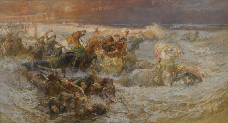 Pharaoh's Army Engulfed by the Red Sea. Artist: Bridgman, Frederick Arthur (1847-1928)