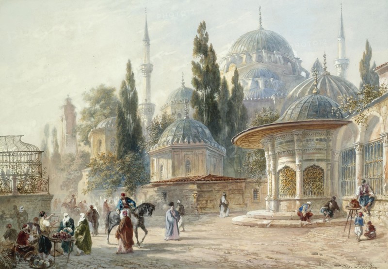 The Sehzade Mosque in Constantinople. Artist: Flandin, Eugène-Napoleon (1803-1876)