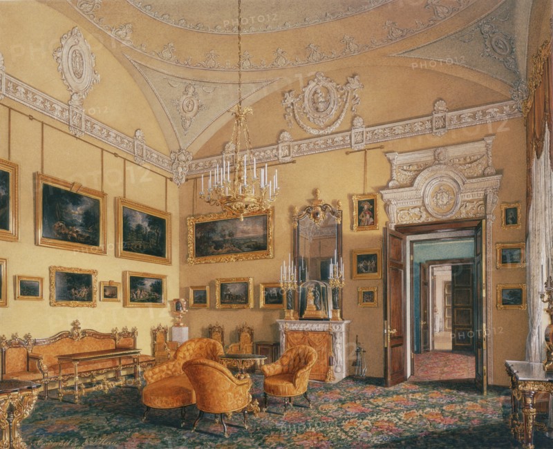 Interiors of the Winter Palace. The First Reserved Apartment. The Drawing-Room of Duke Maximilian Le Artist: Hau, Eduard (1807-1887)