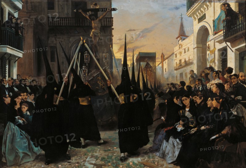 A Procession along Calle Génova. Artist: Dehodencq, Alfred (1822-1882)
