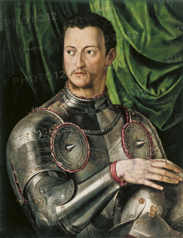 Portrait of Grand Duke of Tuscany Cosimo I de' Medici (1519-1574) in armour. Artist: Bronzino, Agnolo (1503-1572)