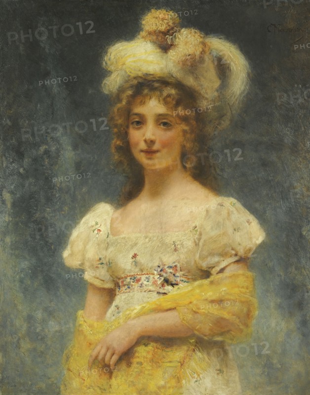Portrait of a Lady in a Yellow Shawl. Artist: Makovsky, Konstantin Yegorovich (1839-1915)