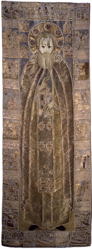 The Shroud of Saint Sergius of Radonezh, 1671. Artist: Workshop of Anna Ivanovna Stroganova
