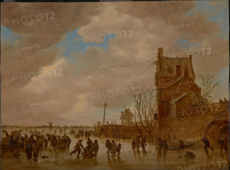 Ice pleasures in front of a bridge tower, 1655. Artist: Goyen, Jan Josefsz, van (1596-1656)