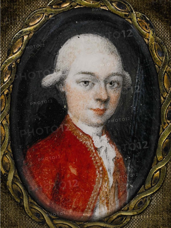 Miniature portrait of Wolfgang Amadeus Mozart (1756-1791), 1777. Artist: Anonymous