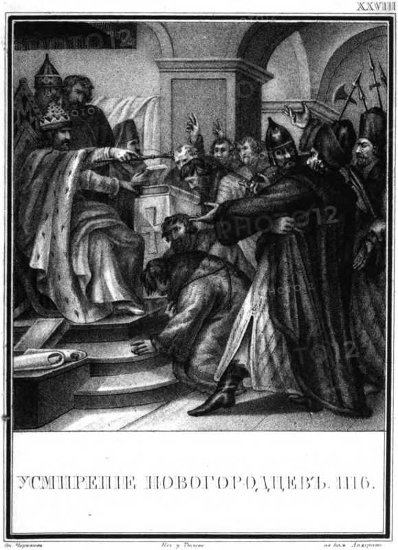 The oppression of the Novgorodians by Vladimir Monomakh. 1116 (From Illustrated Karamzin), 1836. Artist: Chorikov, Boris Artemyevich (1802-1866)