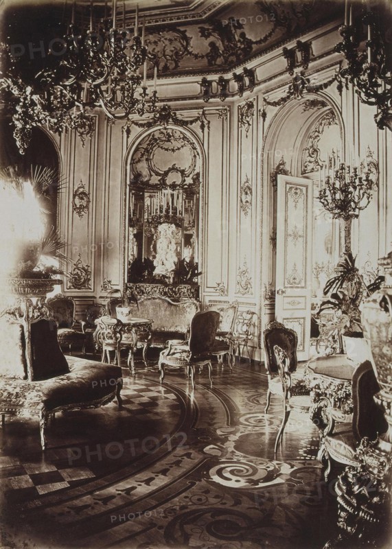The Stroganov palace in Saint Petersburg. Oval Living Room, 1860s. Artist: Bianchi, Giovanni (1812-1893)