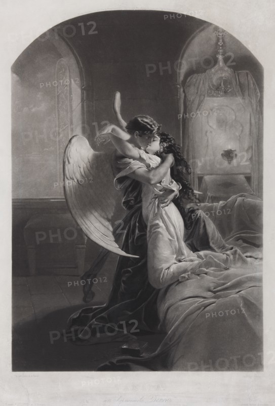 Tamara and Demon. Illustration to the poem The Demon by Mikhail Lermontov, c. 1880. Artist: Zichy, Mihály (1827-1906)
