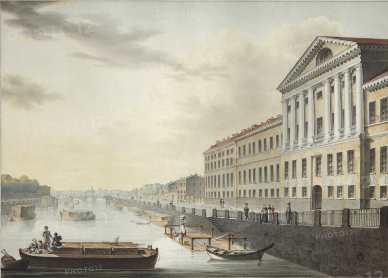 View of the Fontanka River from the Izmailovsky Bridge, 1820-1823. Artist: Yesakov, Yermolai Ivanovich (1791-1840)