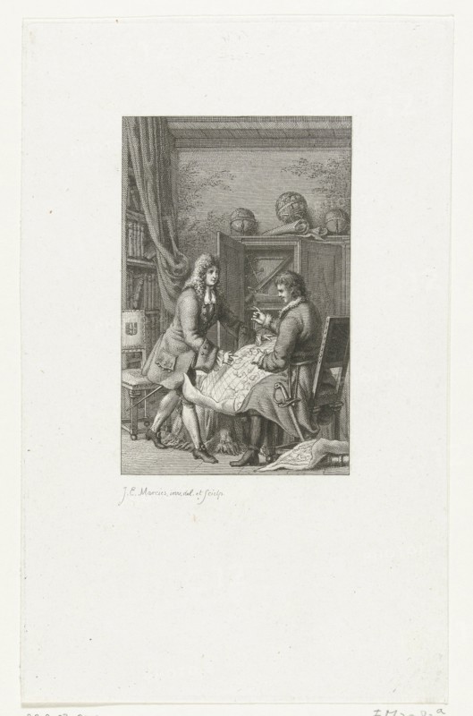 Tsar Peter the Great and Mayor Nicolaes Witsen studying a map, 1814. Artist: Marcus, Jacob Ernst (1774-1826)