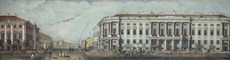 The Police Bridge with the Stroganov Palace. From the panorama of the Nevsky Prospekt, 1830. Artist: Ivanov, Ivan Alexeyevich (1779-1848)