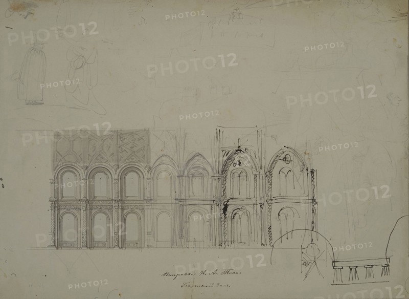 Design of the lateral wall of the Hall of the Order of St. George in the Grand Kremlin Palace, 1838. Artist: Benois, Nikolai Leontyevich (1813-1898)