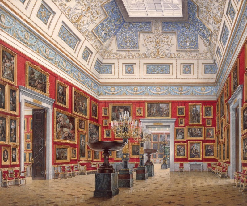 Interiors of the New Hermitage. The Room of Flemish painting, 1854. Artist: Hau, Eduard (1807-1887)
