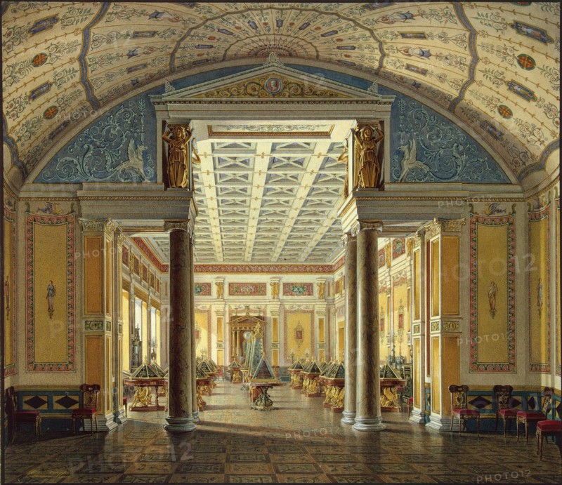 Interiors of the New Hermitage. The Room of Cameos, 1854. Artist: Hau, Eduard (1807-1887)