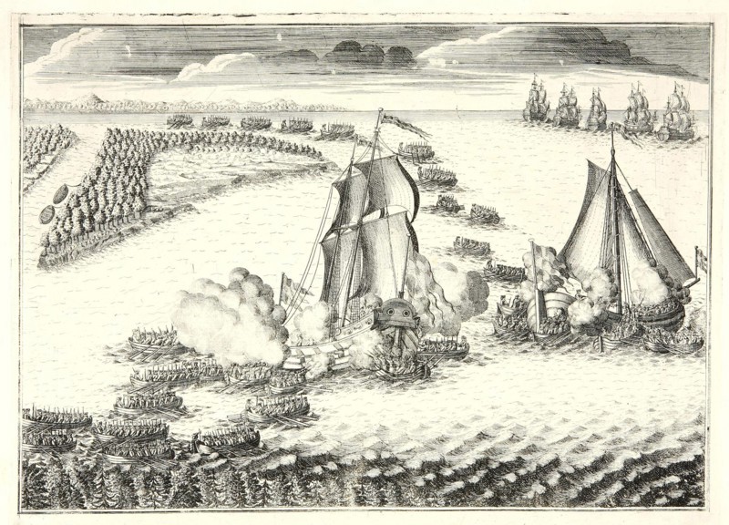 The battle at the mouth of the Neva on May 18, 1703, 1720s. Artist: Zubov, Alexei Fyodorovich (1682-after 1750)