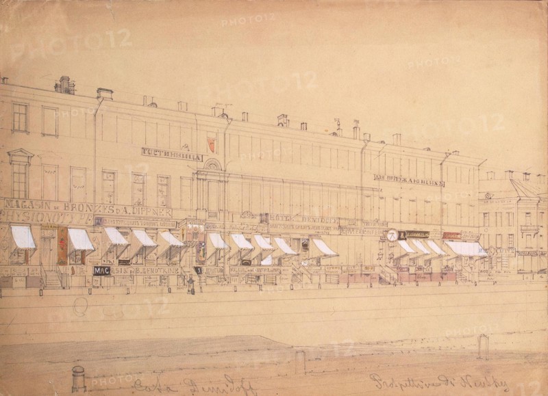 The Demidov Hotel at the Nevsky Prospekt in St. Petersburg, Mid of the 19th century. Artist: Premazzi, Ludwig (Luigi) (1814-1891)