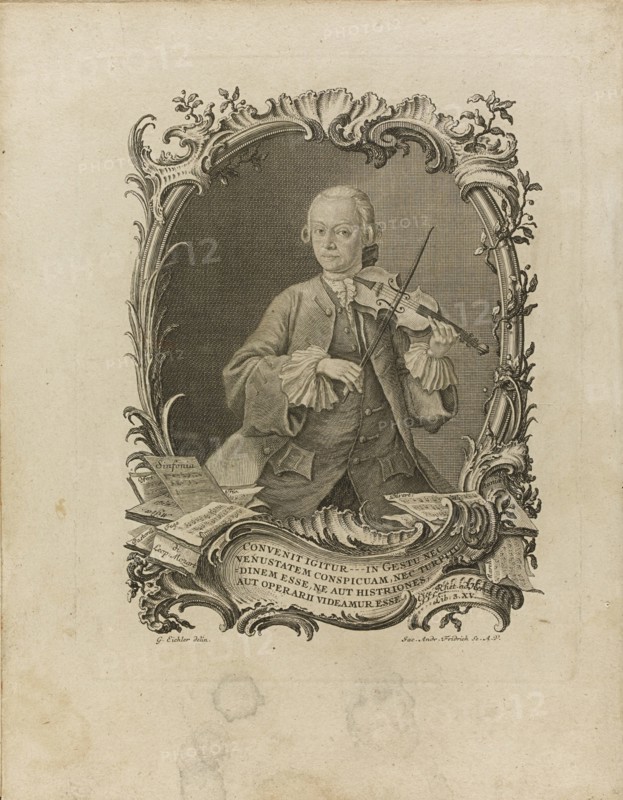 Leopold Mozart. Frontispiece of the Versuch einer gründlichen Violinschule, 1756. Artist: Friedrich (Fridrich), Jakob Andreas (1683-1751)