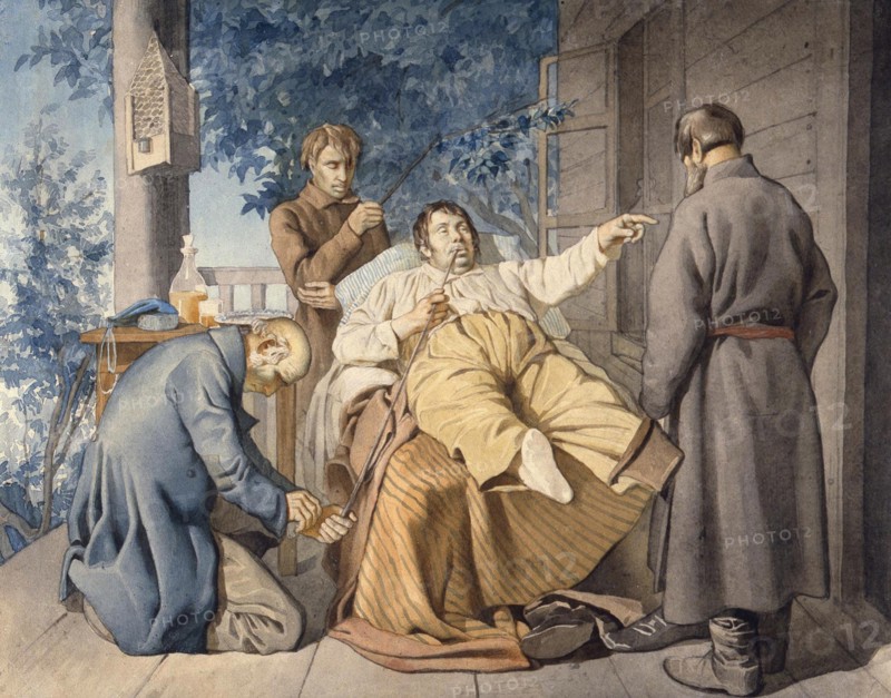 Landlord and his Serfs, 1853. Artist: Trutovsky, Konstantin Alexandrovich (1826-1893)