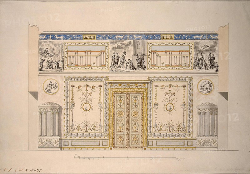 Design for the Lyons Hall (Yellow Drawing-Room) in the Great Palace of Tsarskoye Selo, Early 1780s. Artist: Cameron, Charles (ca. 1730/40-1812)
