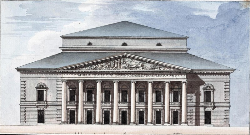 Facade of the Saint Petersburg Imperial Bolshoi Kamenny Theatre, 1802. Artist: Thomas de Thomon, Jean François (1754-1813)