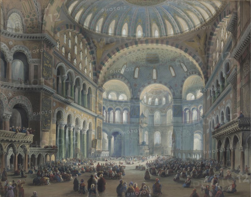 Interior of the Hagia Sophia in Constantinople. Artist: Bossoli, Carlo (1815-1884)
