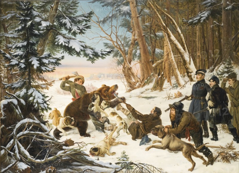The Tsarevich Alexander Nikolaevich on a Bear hunt on the Outskirts a Moscow, 1843. Artist: Grashof, Otto (1812-1876)