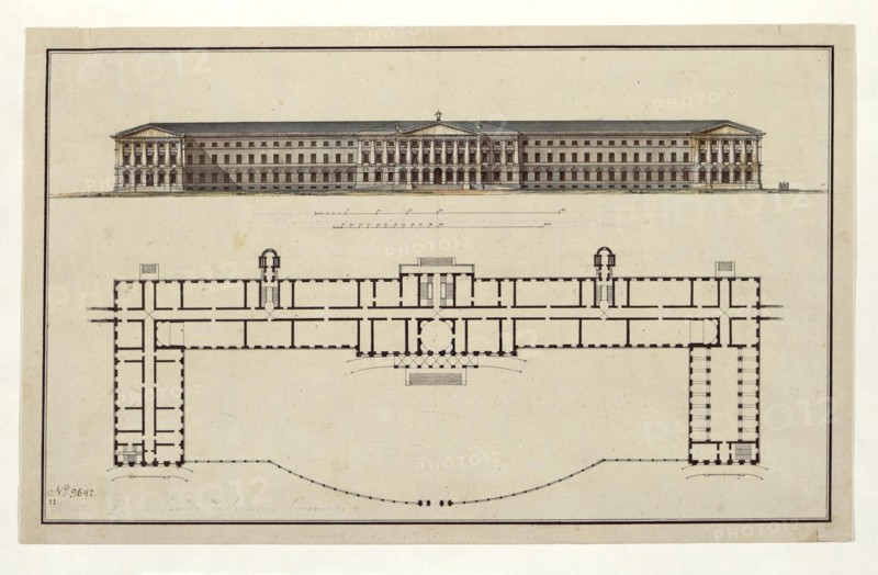 Project of Smolny Institute. The Main Facade and the Ground Floor Plan, 1806-1808. Artist: Quarenghi, Giacomo Antonio Domenico (1744-1817)