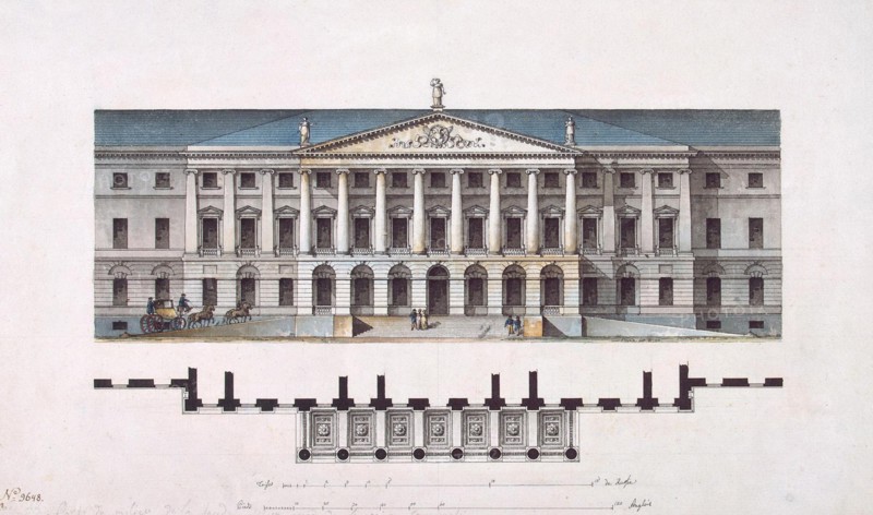 Project of Smolny Institute. The Main Facade and the Ground Floor Plan, 1806-1808. Artist: Quarenghi, Giacomo Antonio Domenico (1744-1817)