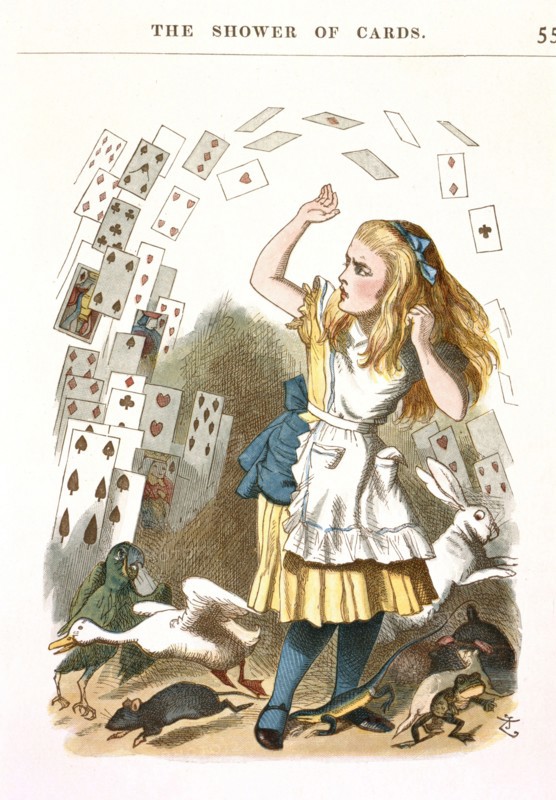 The Shower of Cards. Illustration for Alice in Wonderland by L. Carroll, 1890. Artist: Tenniel, Sir John (1820-1914)