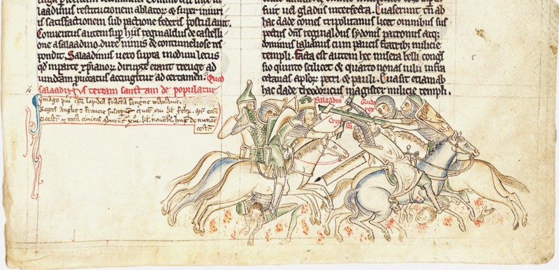 Saladin captures the Holy Cross (From Chronica maiora I by Matthew Paris), 13th century. Artist: Paris, Matthew (c. 1200-1259)