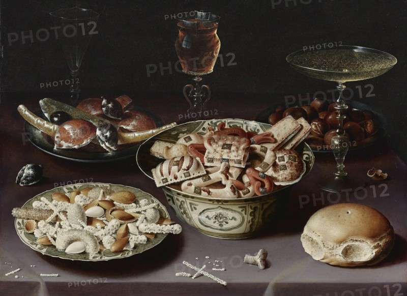 Still life with sweets, chestnuts and a bread roll. Artist: Beert, Osias, the Elder (ca. 1580-1624)